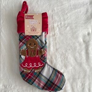 Plaid Christmas Stockings with Couple Gingerbread (Boy and Girl)